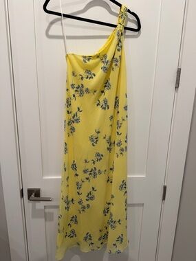 Yellow One-Shoulder Floral Slip Dress